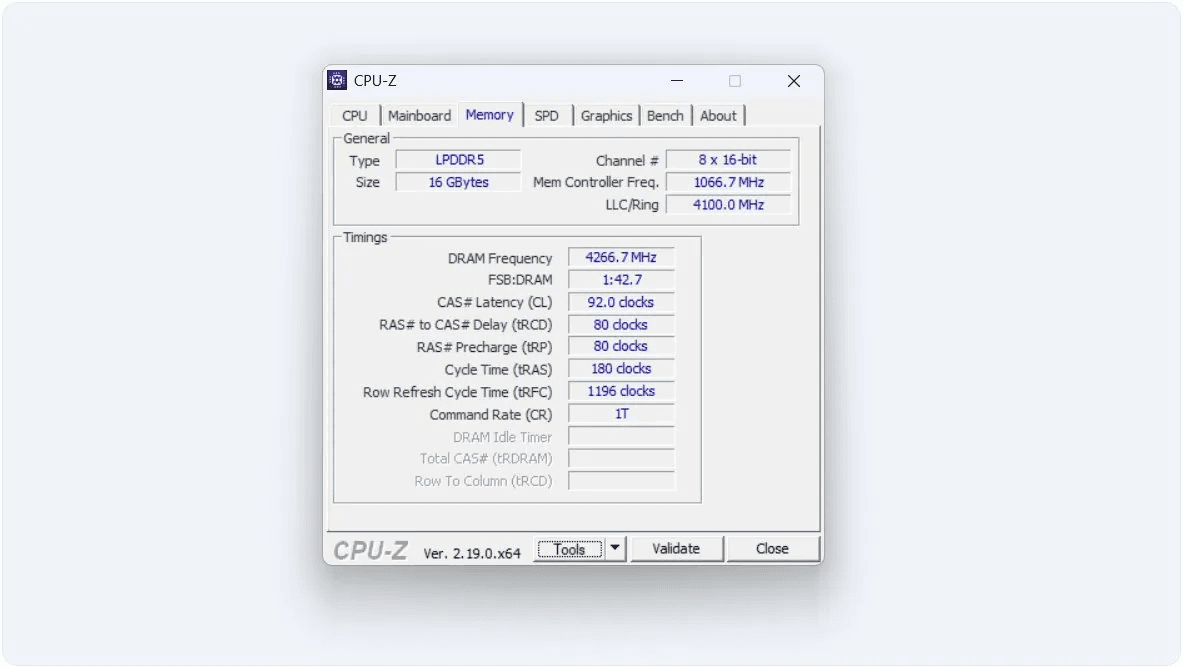CPU-Z Memory tab showing DDR5 RAM frequency, speed, and dual channel mode