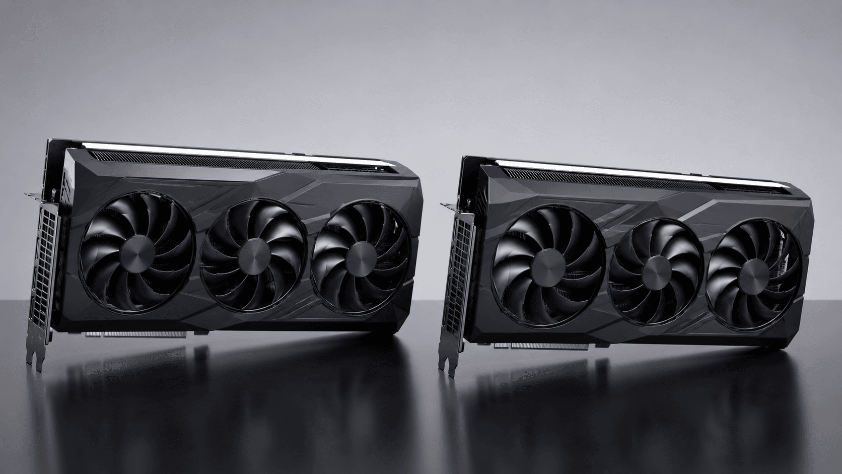 RX 9070 and RTX 5070 graphics cards side by side on a neutral studio background, angled to show both mid-tier GPUs for a 1440p comparison